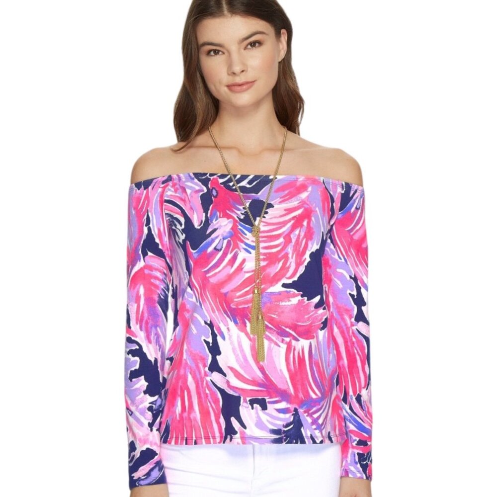 NWOT Lilly Pulitzer Audelia Off Shoulder Long Sleeve Top Multicolor Print Size L